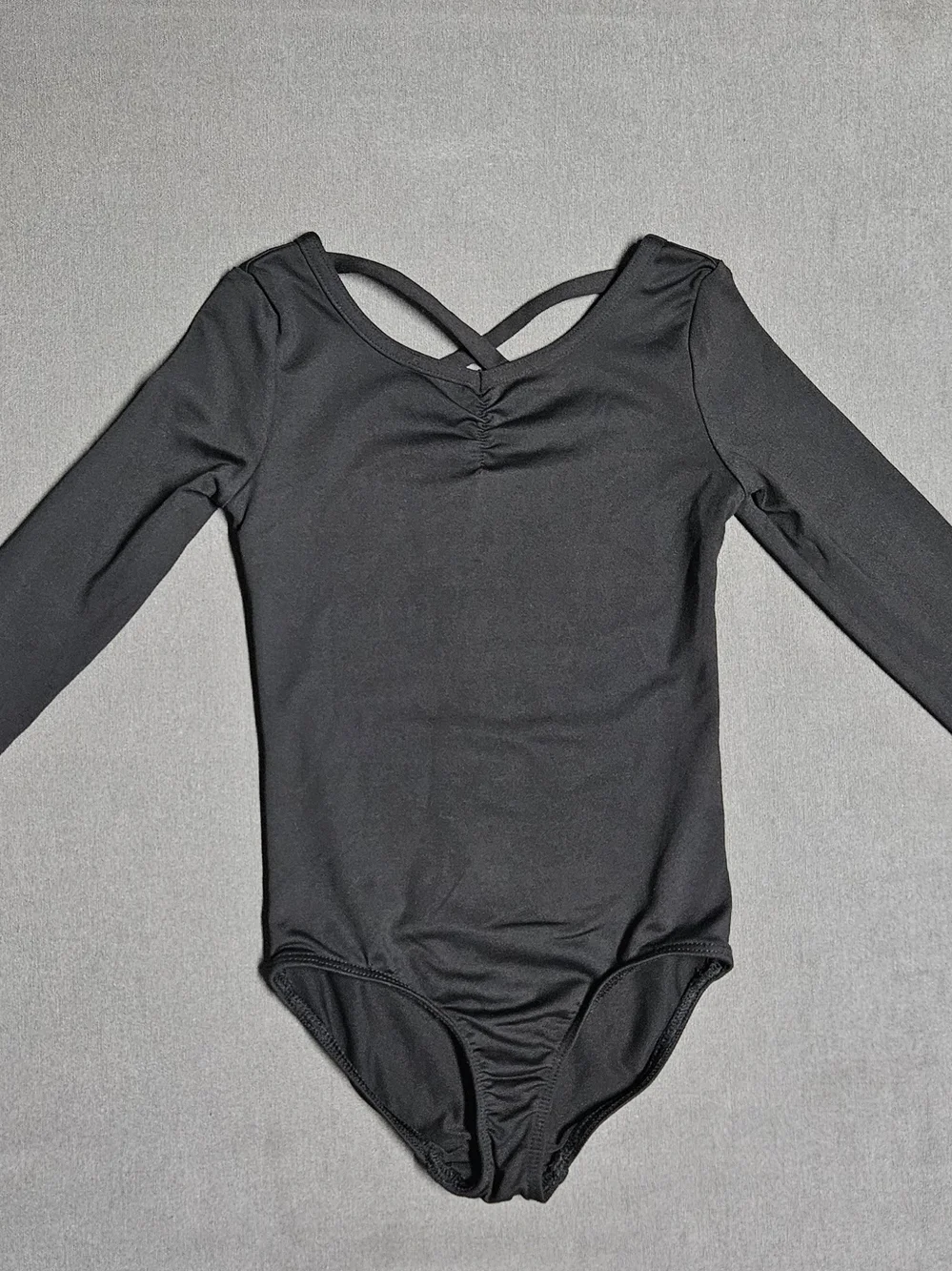 Danskin Now Girls' Black Long-Sleeve Dance Leotard with Cross-Back Straps XS 4/5